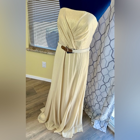 NEW! LAUREN RALPH LAUREN Gold Shimmer Strapless Evening Dress Gown - Picture 5 of 15